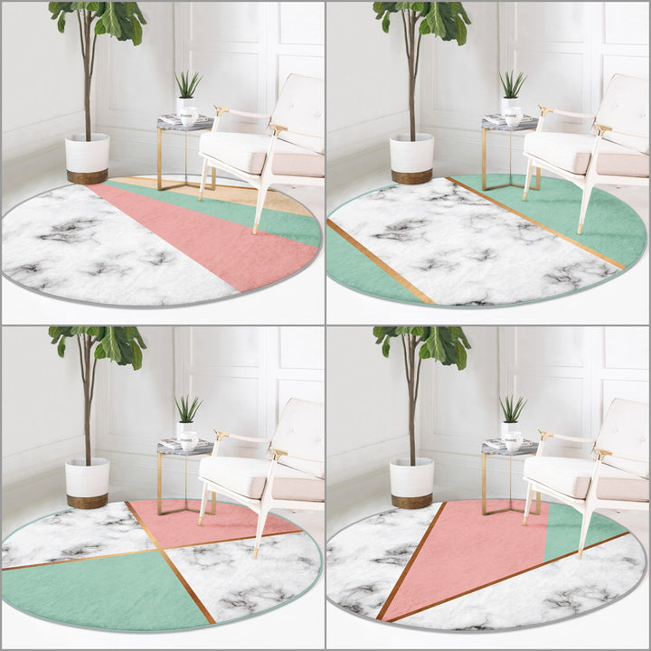 Marble Pattern Round Rug|Non-Slip Round Carpet|Geometric Marble Circle Carpet|Decorative Abstract Multi-Purpose Area Rug|Modern Home Decor