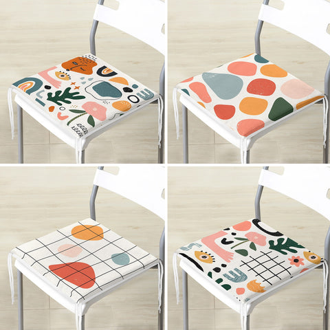 Set of 4 Abstract Chair Cushion|Abstract Shapes Seat Pad with Zip and Ties|Colorful Boho Chair Pad Set|Cozy Home Decor|Outdoor Seat Cushion