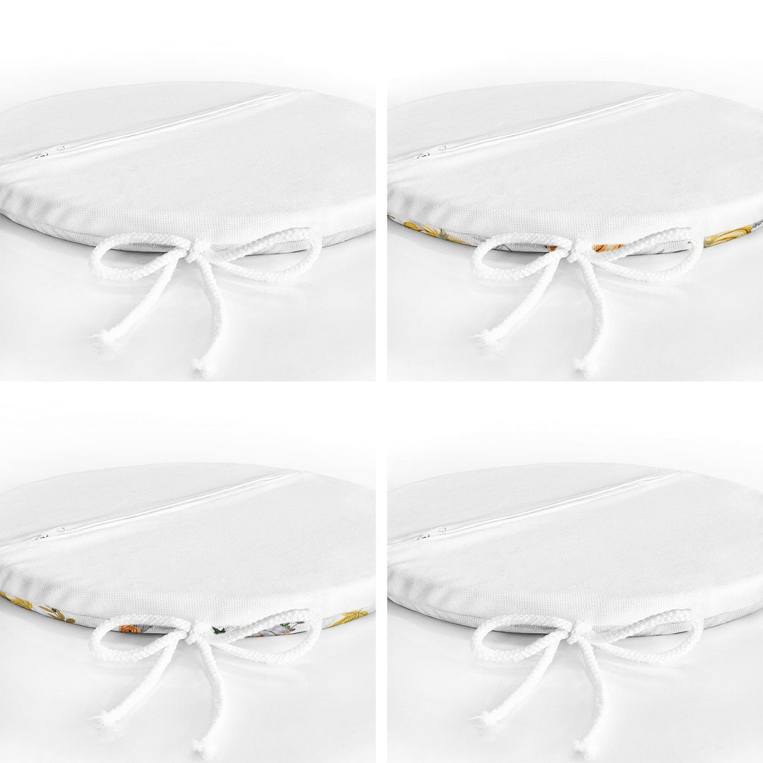 Set of 4 Round Chair, Stool Cushion|Fall Trend Seat Pad with 4 Ties|Orange Gray Pumpkin Chair Pad|Housewarming Autumn Circle Seat Cushion