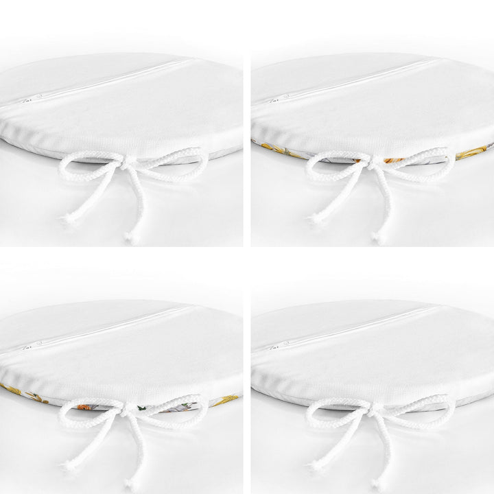 Set of 4 Round Chair, Stool Cushion|Fall Trend Seat Pad with 4 Ties|Orange Gray Pumpkin Chair Pad|Housewarming Autumn Circle Seat Cushion