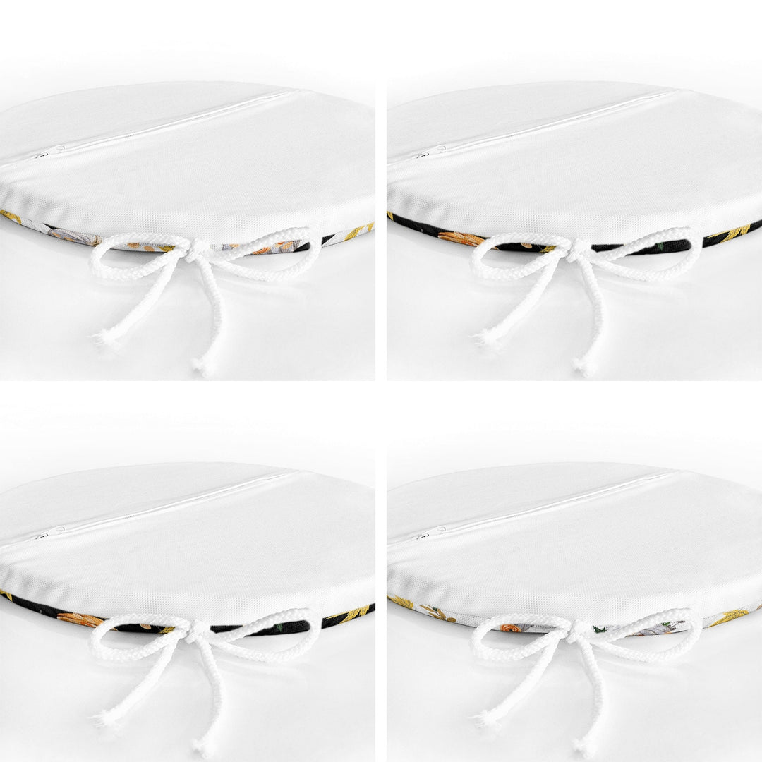 Set of 4 Round Chair, Stool Cushion|Fall Trend Seat Pad with Ties|Striped Orange Gray Pumpkin Chair Pad|Farmhouse Autumn Circle Seat Cushion