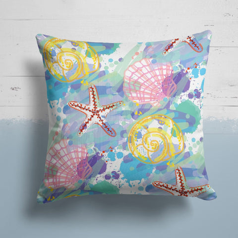 Beach House Pillow Case|Coastal Starfish Throw Pillow Cover|Seahorse, Seashell and Fish Print Cushion Cover|Abstract Sea Wave Home Decor