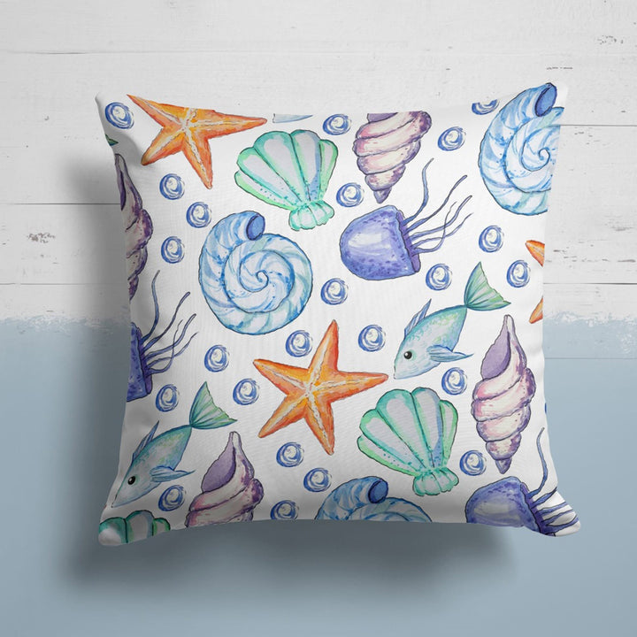 Beach House Pillow Case|Coastal Starfish Throw Pillow Cover|Seahorse, Seashell and Fish Print Cushion Cover|Abstract Sea Wave Home Decor