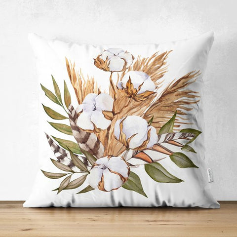 Dry Leaves Pillow Cover|Fall Trend Suede Cushion Case|White Flower and Leaf Print Throw Pillowtop|Decorative Farmhouse Thanksgiving Cushion