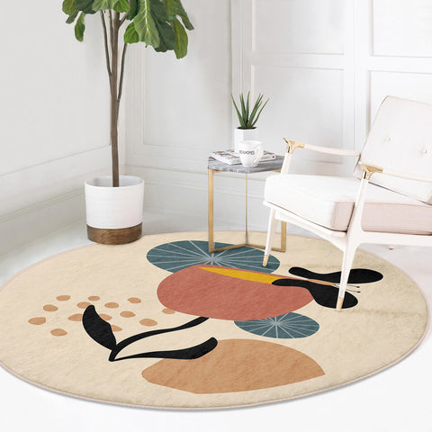 Abstract Floral Round Rug|Non-Slip Round Carpet|Onedraw Rose Circle Carpet|Minimalist Area Rug|Leaf Home Decor|Decorative Anti-Slip Mat