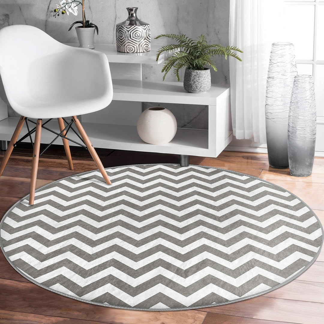 Zigzag Round Rug|Non-Slip Round Carpet|Geometric Circle Carpet|Decorative Area Rug|Zigzag Home Decor|Multi-Purpose Colorful Anti-Slip Mat