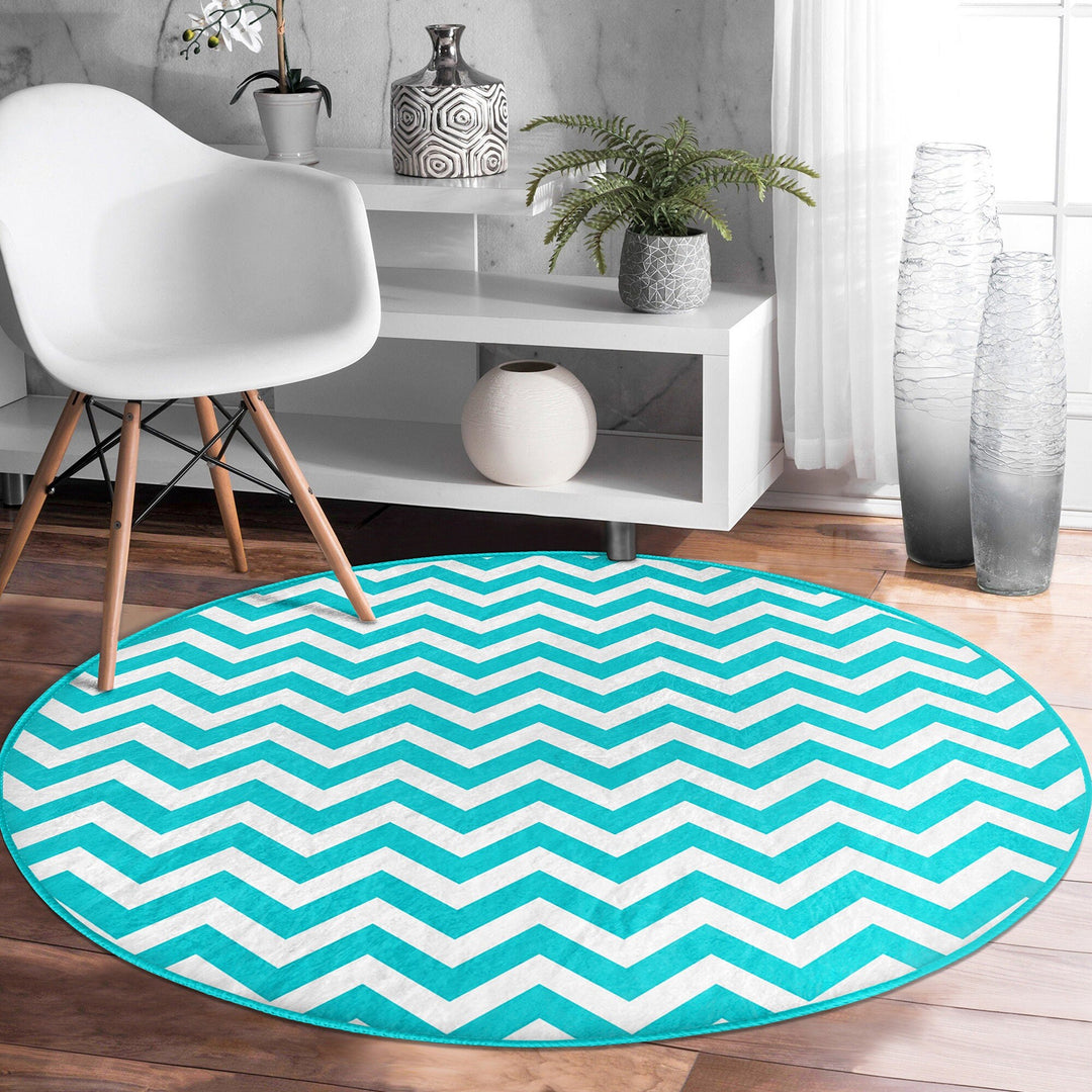 Zigzag Round Rug|Non-Slip Round Carpet|Geometric Circle Carpet|Decorative Area Rug|Zigzag Home Decor|Multi-Purpose Colorful Anti-Slip Mat