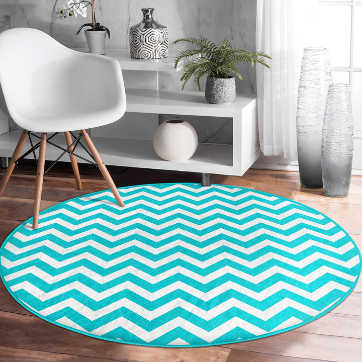 Zigzag Round Rug|Non-Slip Round Carpet|Geometric Circle Carpet|Decorative Area Rug|Zigzag Home Decor|Multi-Purpose Colorful Anti-Slip Mat