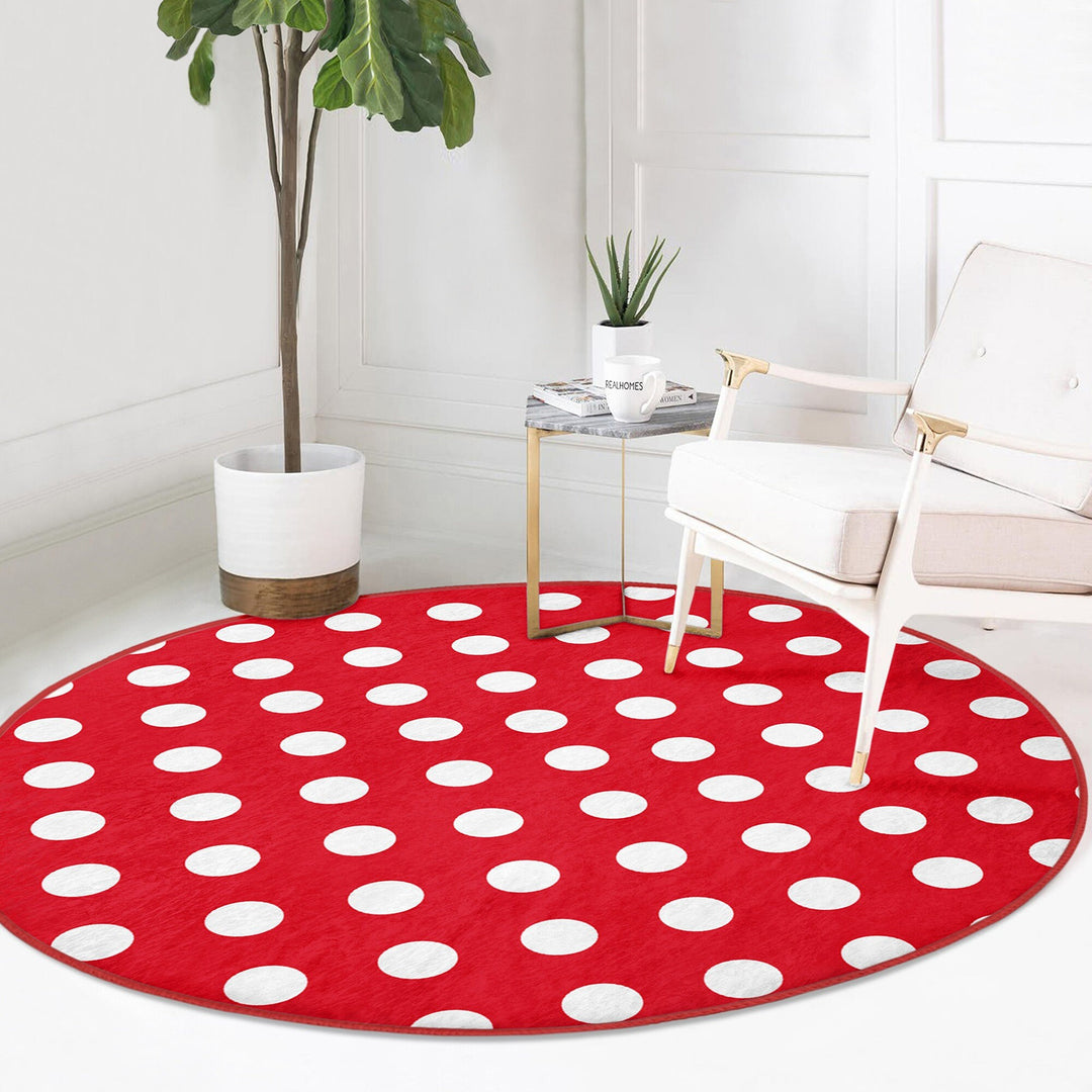 Polkadot Round Rug|Non-Slip Round Carpet|Geometric Circle Carpet|Decorative Area Rug|Polkadot Home Decor|Multi-Purpose Colorful Dotted Mat