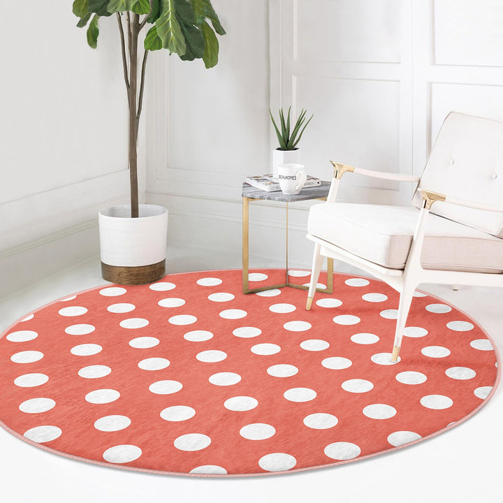 Polkadot Round Rug|Non-Slip Round Carpet|Geometric Circle Carpet|Decorative Area Rug|Polkadot Home Decor|Multi-Purpose Colorful Dotted Mat
