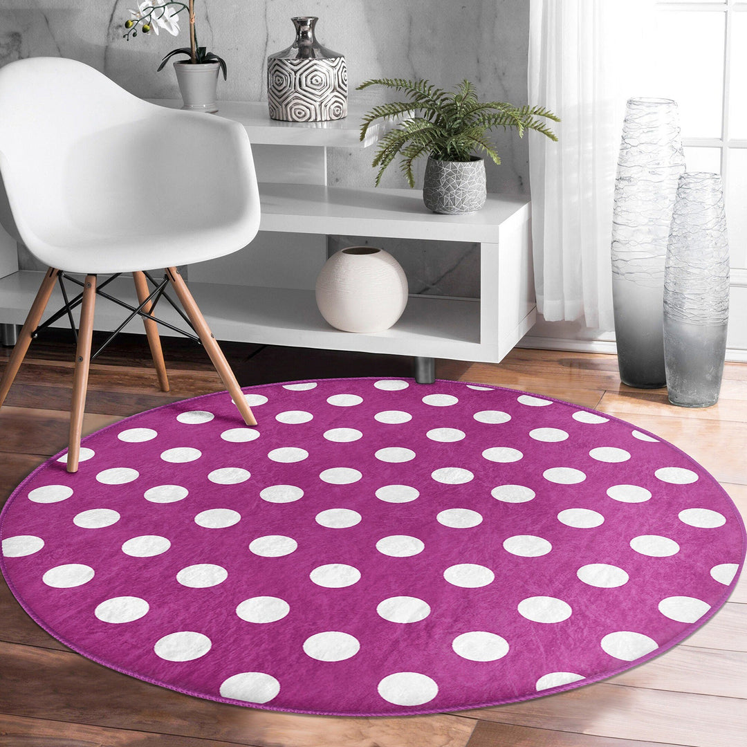 Polkadot Round Rug|Non-Slip Round Carpet|Geometric Circle Carpet|Decorative Area Rug|Polkadot Home Decor|Multi-Purpose Colorful Dotted Mat