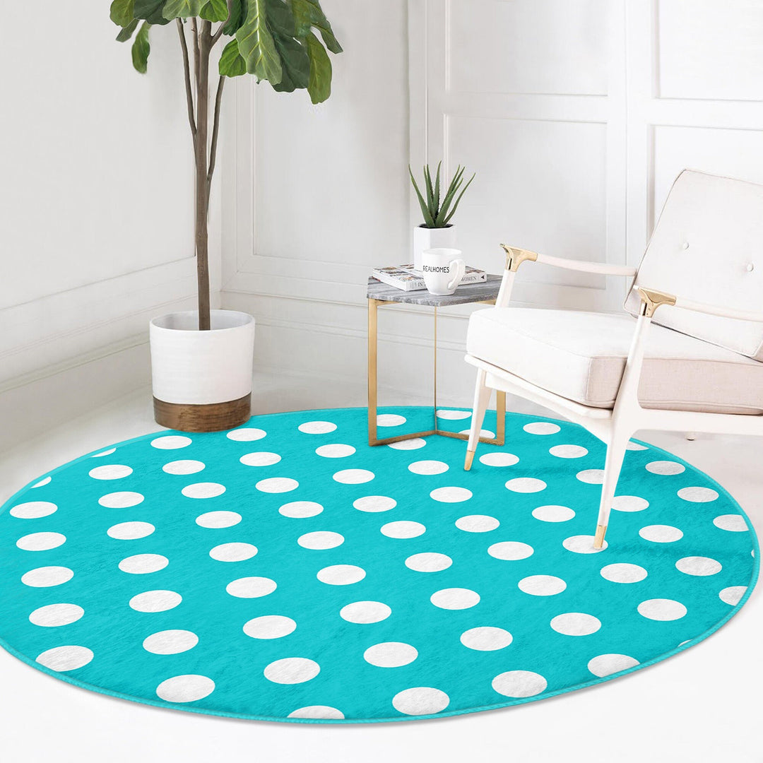 Polkadot Round Rug|Non-Slip Round Carpet|Geometric Circle Carpet|Decorative Area Rug|Polkadot Home Decor|Multi-Purpose Colorful Dotted Mat