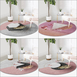 Marble Pattern Round Rug|Non-Slip Round Carpet|Geometric Marble Circle Carpet|Decorative Gold Leaf Multi-Purpose Area Rug|Modern Home Decor