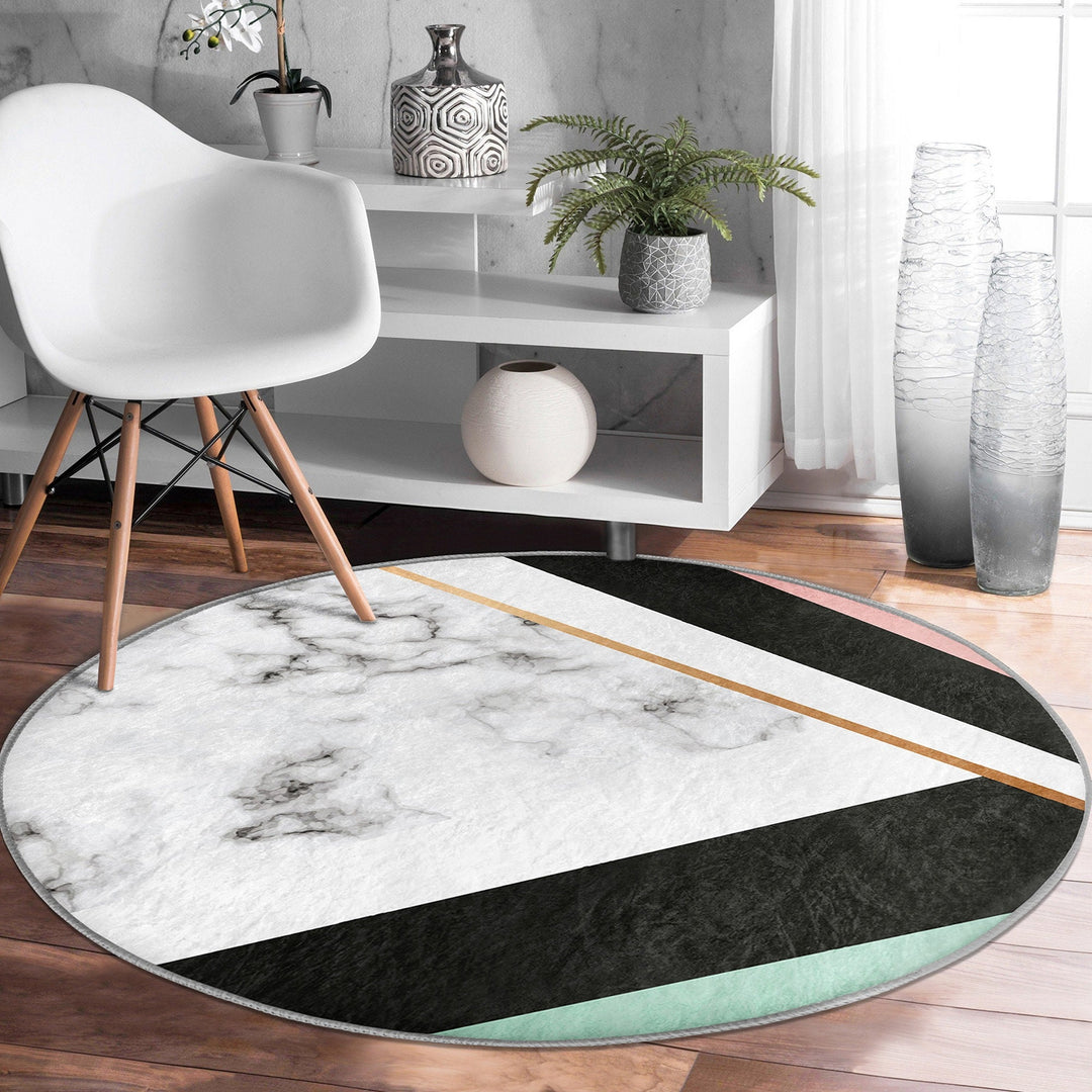 Marble Pattern Round Rug|Non-Slip Round Carpet|Geometric Marble Circle Carpet|Decorative Striped Multi-Purpose Area Rug|Modern Home Decor