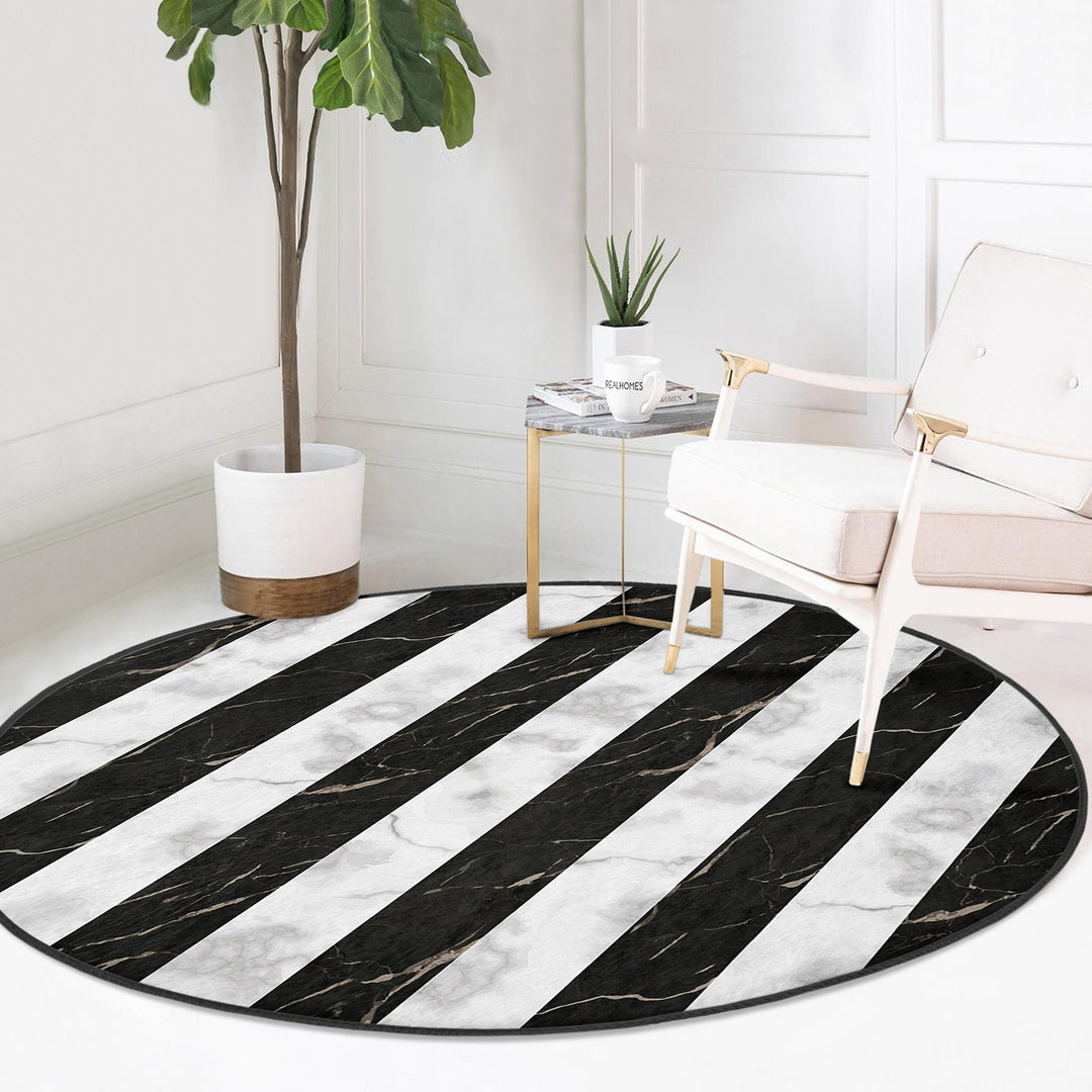 Marble Pattern Round Rug|Non-Slip Round Carpet|Geometric Marble Circle Carpet|Decorative Striped Multi-Purpose Area Rug|Modern Home Decor