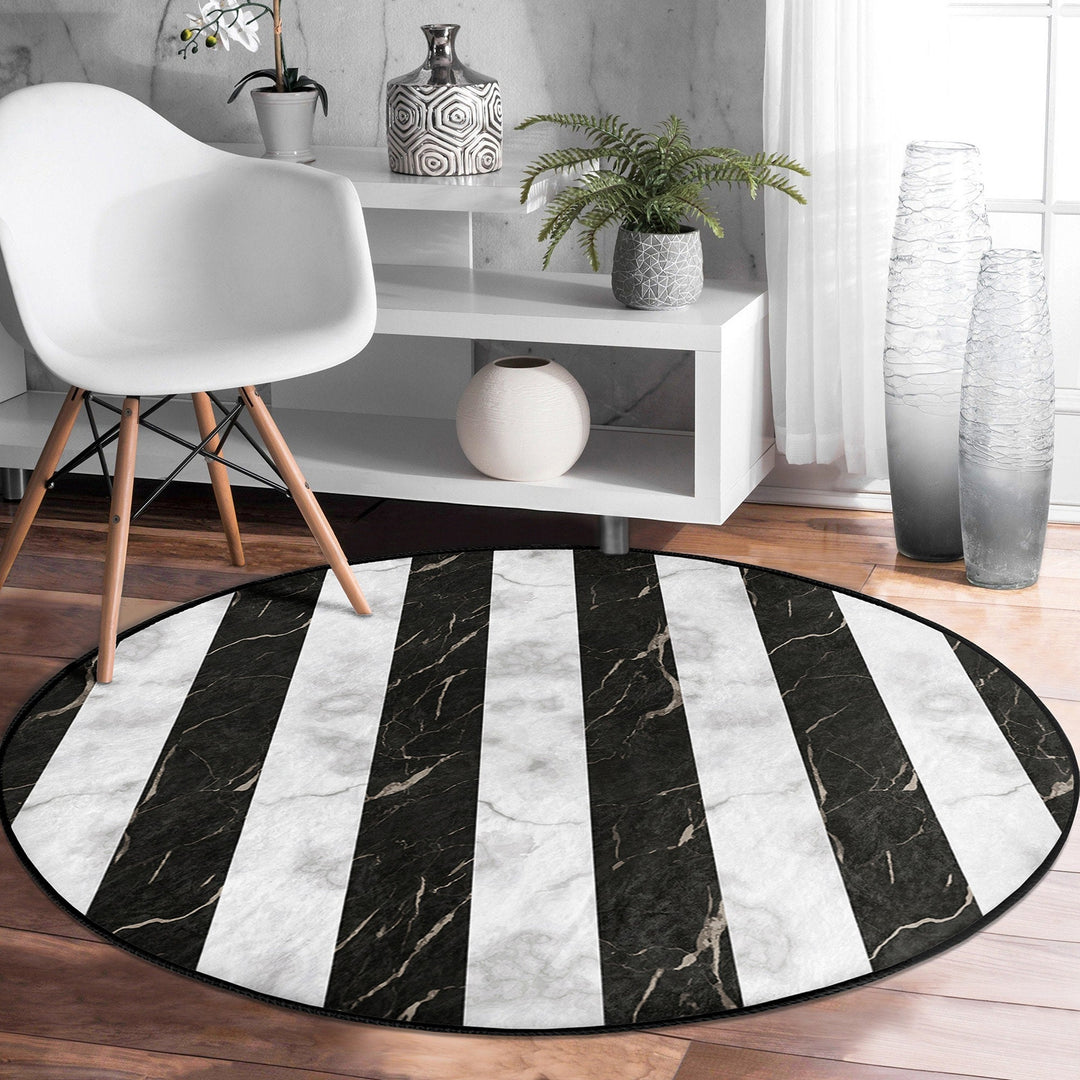 Marble Pattern Round Rug|Non-Slip Round Carpet|Geometric Marble Circle Carpet|Decorative Striped Multi-Purpose Area Rug|Modern Home Decor