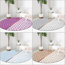 Geometric Round Rug|Ogea Pattern Non-Slip Round Carpet|Seamless Circle Carpet|Decorative Area Rug|Minimalist Multi-Purpose Anti-Slip Mat
