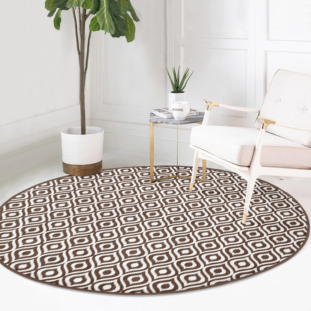 IKAT Design Round Rug|Non-Slip Round Carpet|Geometric Circle Carpet|Decorative Area Rug|IKAT Home Decor|Multi-Purpose Colorful Anti-Slip Mat