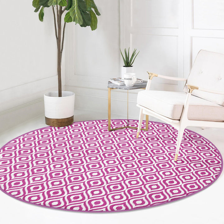 IKAT Design Round Rug|Non-Slip Round Carpet|Geometric Circle Carpet|Decorative Area Rug|IKAT Home Decor|Multi-Purpose Colorful Anti-Slip Mat