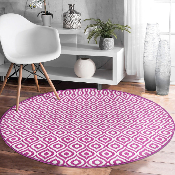 IKAT Design Round Rug|Non-Slip Round Carpet|Geometric Circle Carpet|Decorative Area Rug|IKAT Home Decor|Multi-Purpose Colorful Anti-Slip Mat