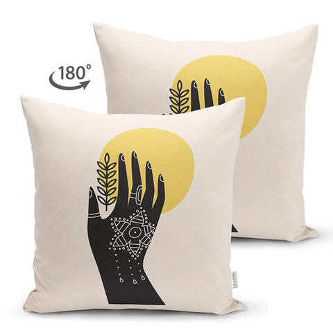 Abstract Pillow Cover|Onedraw Hand Cushion Case|Decorative Farmhouse Pillowtop|Cozy Home Decor|Housewarming Hand Print Throw Pillowcase