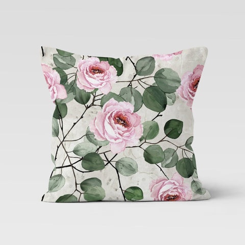 Floral Bird Pillow Case|Bird and Flower Pillowcase|Pink and White Rose Print Cushion Cover|Housewarming Decor|Farmhouse Porch Cushion Case