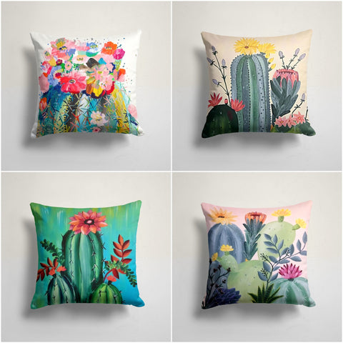 Floral Cactus Pillow Cover|Succulent Cushion Case|Decorative Pillowcase|Boho Bedding Decor|Housewarming Farmhouse Colorful Cactus Cushion