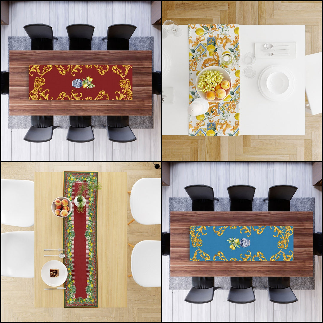 Luxury Lemon Table Runner|Ethnic Pattern Lemon Table Decor|Fresh Citrus Tablecloth|Farmhouse Style Runner|Floral Lemon Green Leaf Tabletop