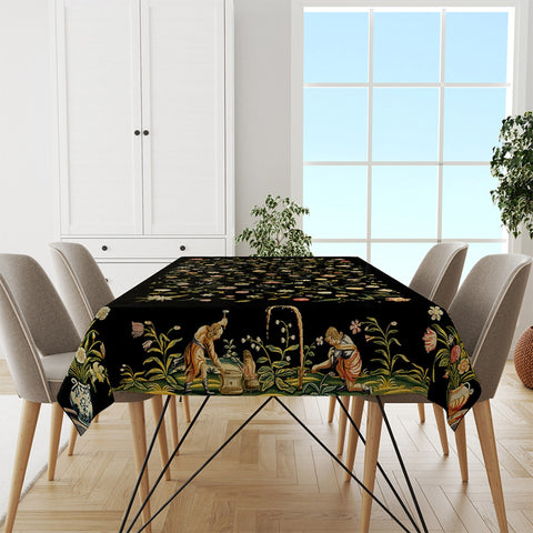 Luxury Floral Tablecloth|Colorful Flower Table Cover|Avangarde Farmhouse Style Kitchen Table Decor|Summer Trend Rectangle Dining Tabletop
