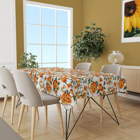 Luxury Floral Tablecloth|Colorful Flower Table Cover|Avangarde Farmhouse Style Kitchen Table Decor|Summer Trend Rectangle Dining Tabletop