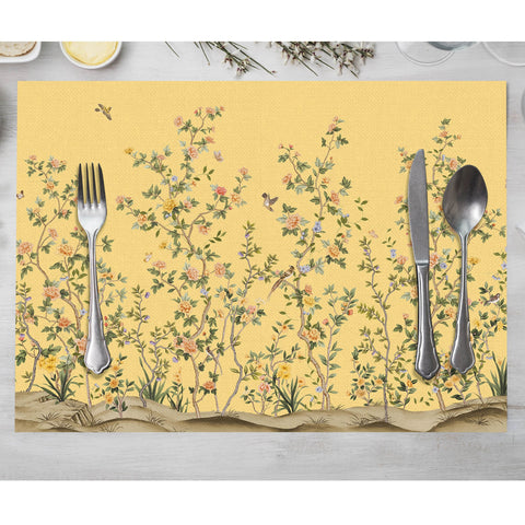 Set of 4 Floral Placemat|Flower on Tree Branch Tablemat|Spring Dining American Service|Fall Underplate|Farmhouse Style Rectangle Coaster