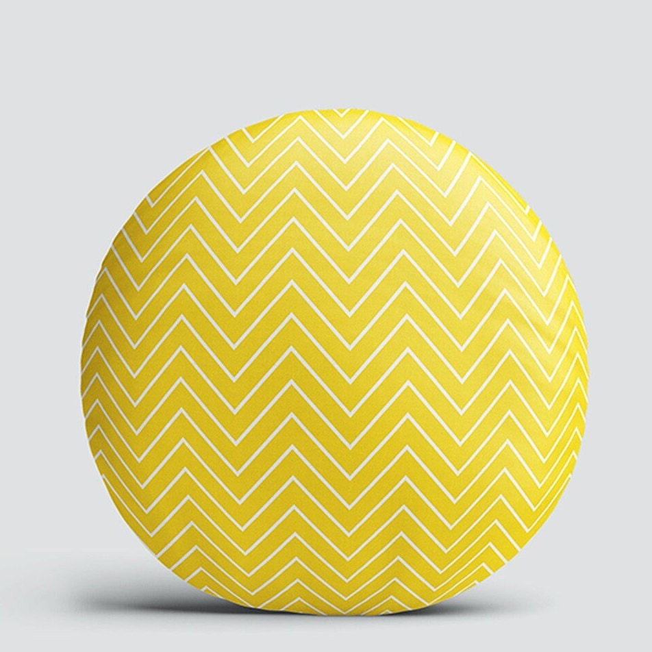 Set of 4 Geometric Round Pillow Case|Zigzag Print Circle Pillow Cover|Decorative Plaid Pattern Throw Pillowtop|Outdoor Round Cushion Cover