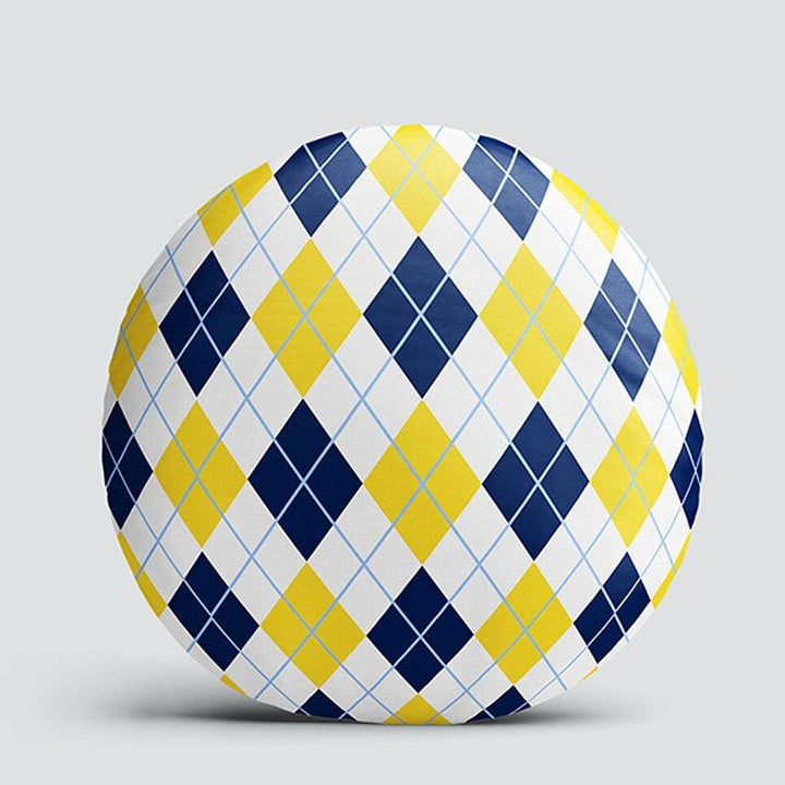 Set of 4 Geometric Round Pillow Case|Zigzag Print Circle Pillow Cover|Decorative Plaid Pattern Throw Pillowtop|Outdoor Round Cushion Cover