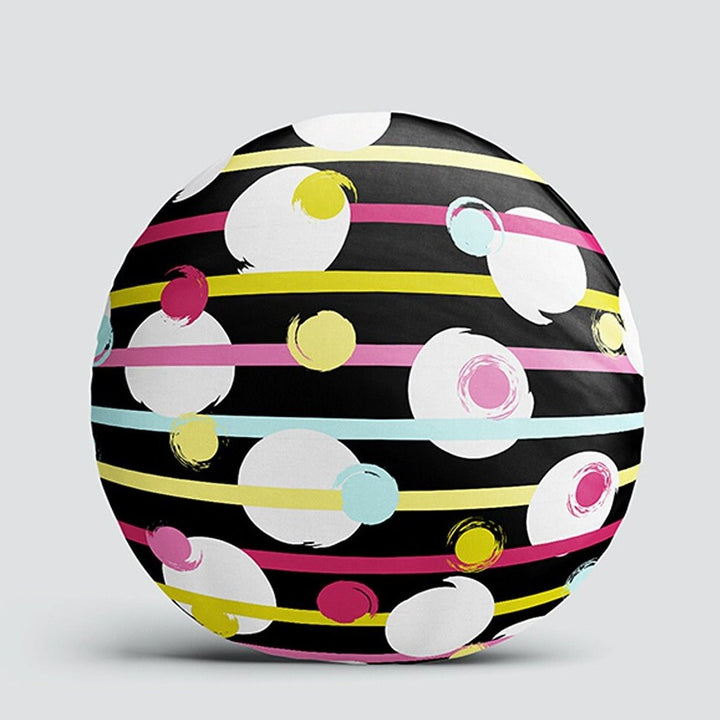 Set of 4 Abstract Round Pillow Case|Geometric Print Circle Pillow Cover|Decorative Striped and Polkadot Pillowtop|Outdoor Cushion Cover