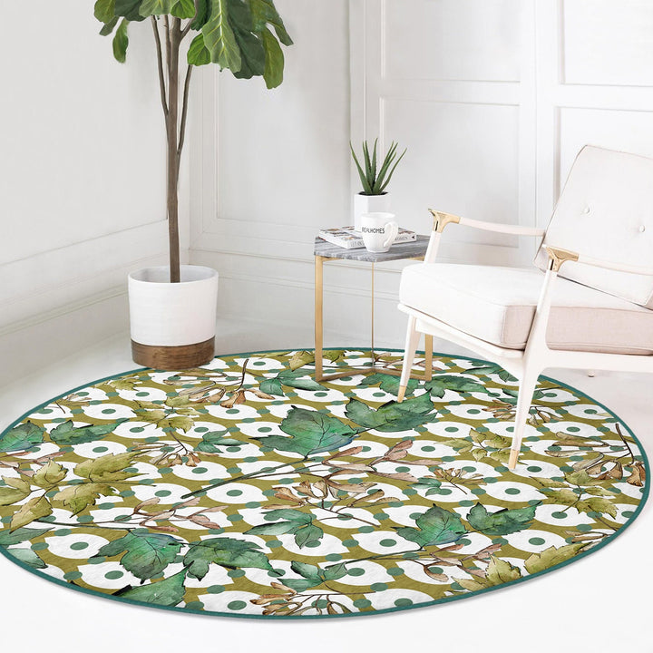 Fall Trend Round Rug|Non-Slip Round Carpet|Autumn Dry Leaves Print Circle Rug|Decorative Farmhouse Area Rug|Housewarming Autumn Floor Decor