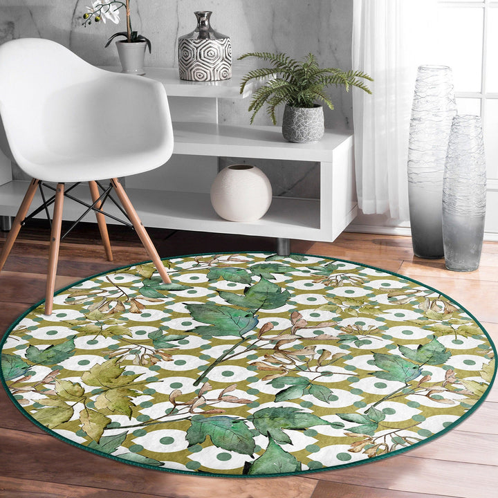 Fall Trend Round Rug|Non-Slip Round Carpet|Autumn Dry Leaves Print Circle Rug|Decorative Farmhouse Area Rug|Housewarming Autumn Floor Decor