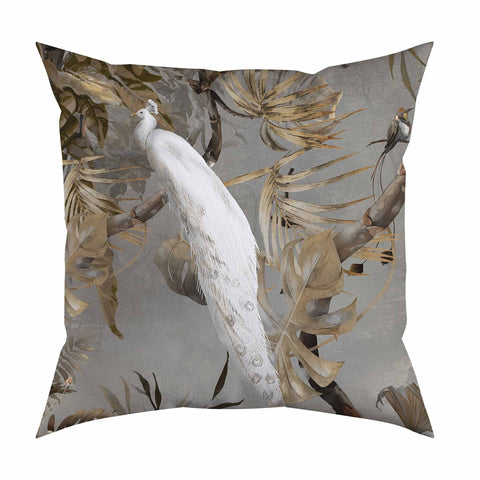 Floral Bird Pillow Cover|Frilly Floral White Peacock Cushion Case|Birds over Mountains Pillowcase|Summer Trend Throw Pillow|Cozy Home Decor