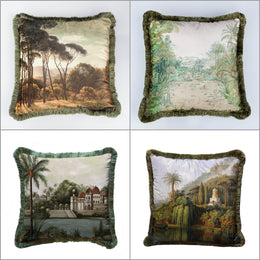 Tropical Landscape Pillow Cover|Frilly Palm Tree Cushion Case|Decorative Pillowcase|Tree Print Cushion Cover|Housewarming Throw Pillow Cover