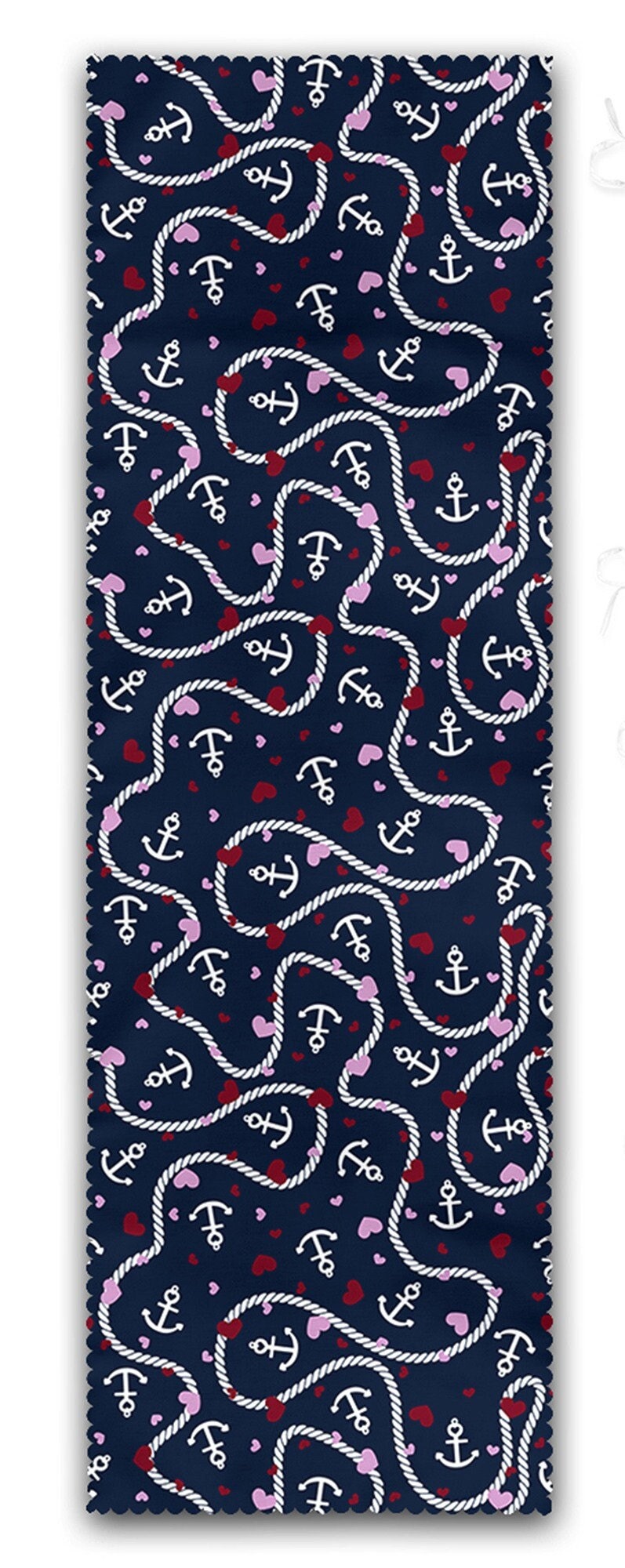 Set of 4 Puffy Chair Pads and 1 Table Runner|Anchor and Sailor Rope Print Chair Cushion and Tabletop Set|Navy Marine Seat Pad and Tablecloth