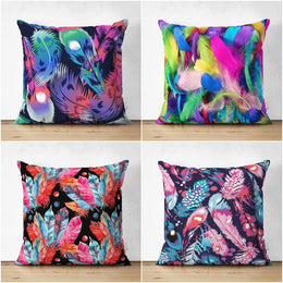 Feather Pillow Cover|Colorful Feather Print Cushion Case|Cozy Home Decor|Decorative Vibrant Colors Pillowtop|Housewarming Outdoor Pillow