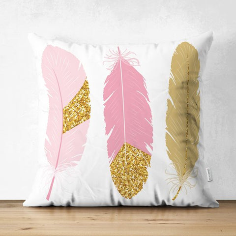 Feather Pillow Cover|Pink Purple Feather Print Cushion Case|Cozy Home Decor|Decorative Vibrant Colors Pillowtop|Housewarming Outdoor Pillow