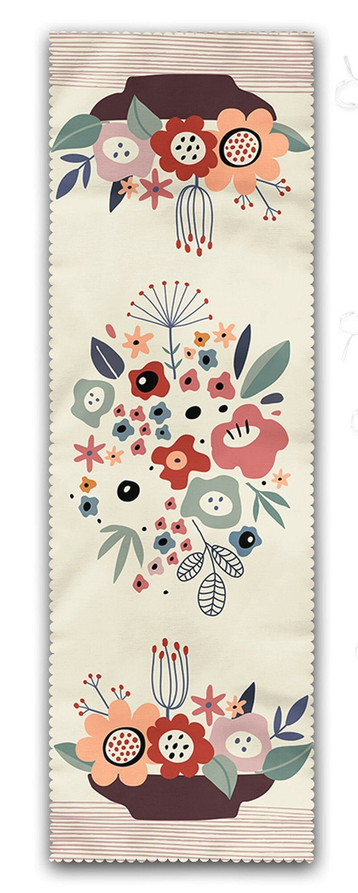 Set of 4 Puffy Chair Pads and 1 Table Runner|Abstract Floral Chair Cushion and Tabletop Set|Flowers with Pots Print Seat Pad and Tablecloth