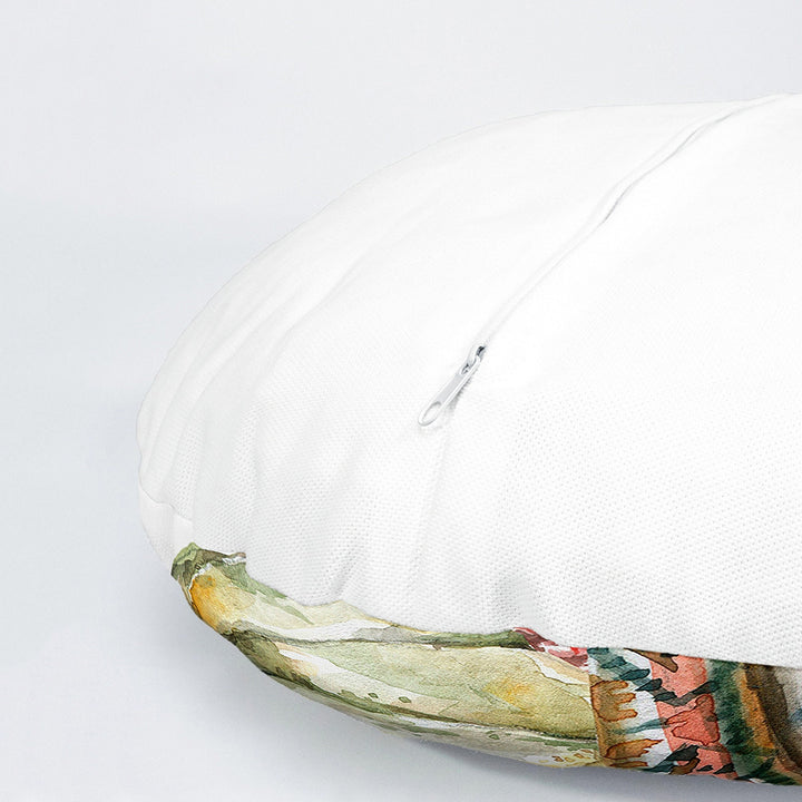 Set of 4 Fall Trend Round Pillow Case|Pumpkin Print Circle Pillow Top|Decorative Autumn Cushion Cover|Orange Green Pumpkin with Leaves Decor