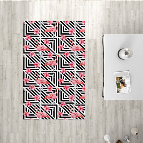 Flamingo Rectangle Rug|Non-Slip Carpet|Geometric 3D Design Carpet|Decorative Area Rug|Animal Home Decor|Multi-Purpose Pinky Anti-Slip Rug