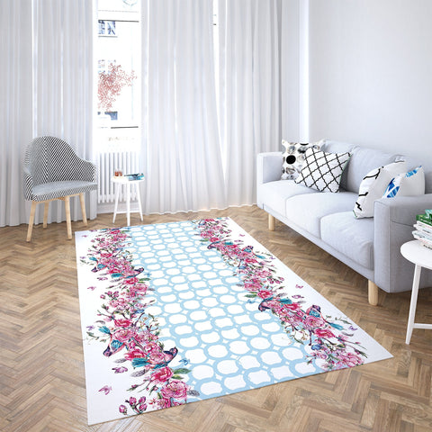 Floral Parrot Rectangle Rug|Non-Slip Carpet|Geometric 3D Design Carpet|Decorative Area Rug|Bird and Flower Print Multi-Purpose Anti-Slip Rug