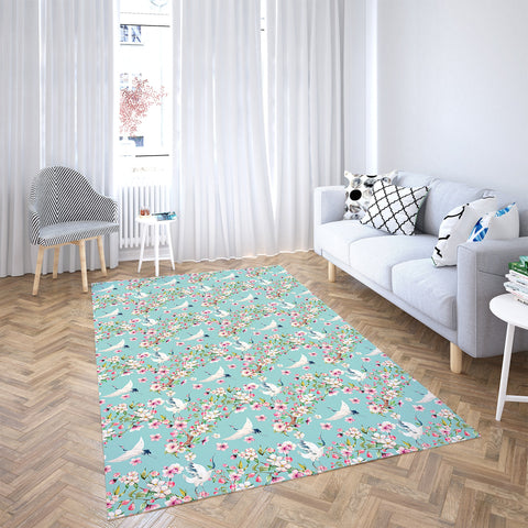 Floral Bird Rectangle Rug|Non-Slip Carpet|Animal Print 3D Design Carpet|Decorative Area Rug|Peacock and Rose Multi-Purpose Anti-Slip Rug