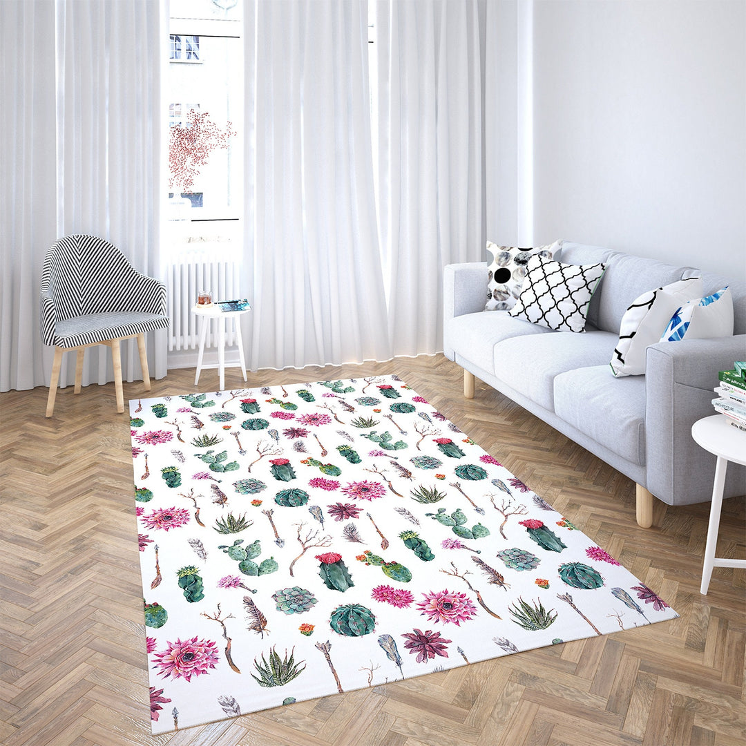 succulent area rug Floral Green Cactus Non-Slip Rectangle Rug – Akasia