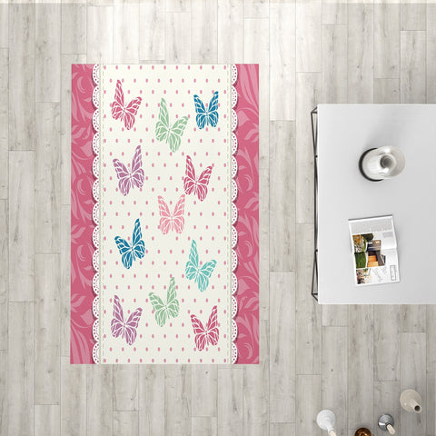 Floral Butterfly Rectangle Rug|Non-Slip Carpet|Farmhouse 3D Design Carpet|Decorative Area Rug|Colorful Butterfly Multi-Purpose Anti-Slip Rug