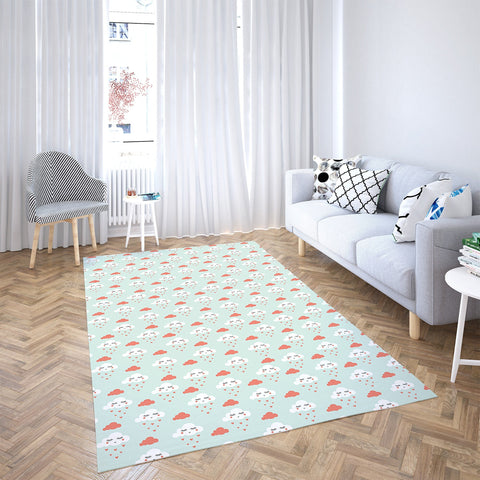 Kids Cloud Rectangle Rug|Non-Slip Carpet|Housewarming Nursery Carpet|Decorative Area Rug|Soft Colors Cute Cloud Multi-Purpose Anti-Slip Rug