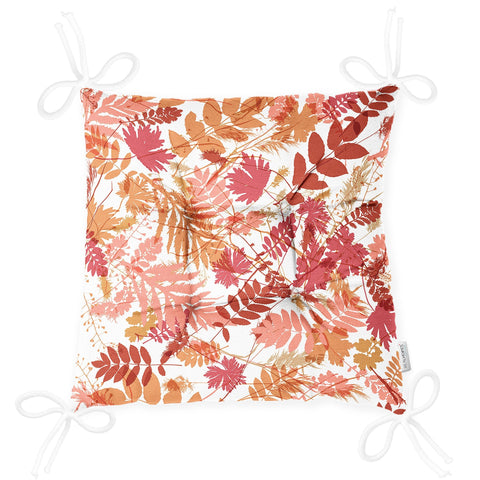 Puffy Chair Cushion|Fall Trend Seat Pad with Ties|Dry Leaves Print Farmhouse Soft Chair Pad|Housewarming Autumn Outdoor Square Seat Cushion